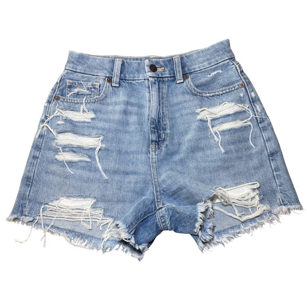 American Eagle Light Wash Distressed High Waisted Denim Shorts Size 0 Distressed